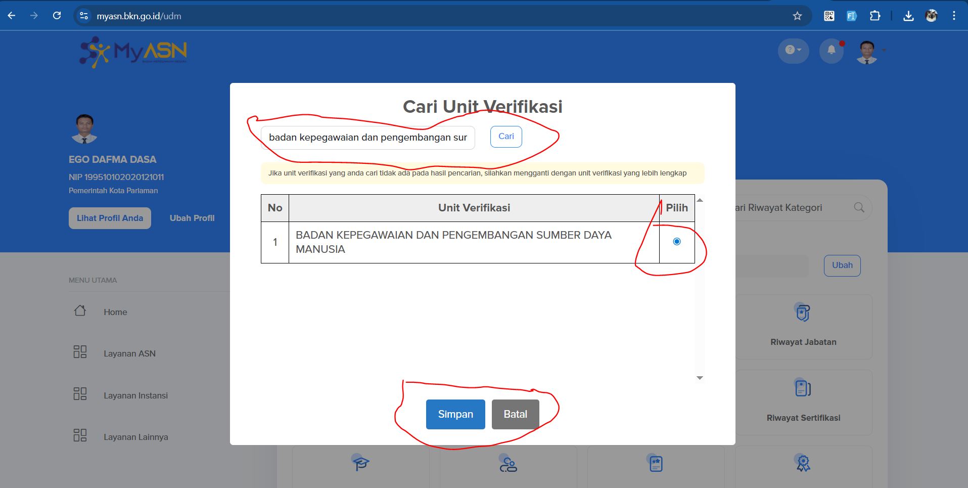 Proses mengubah Unit Verifikasi